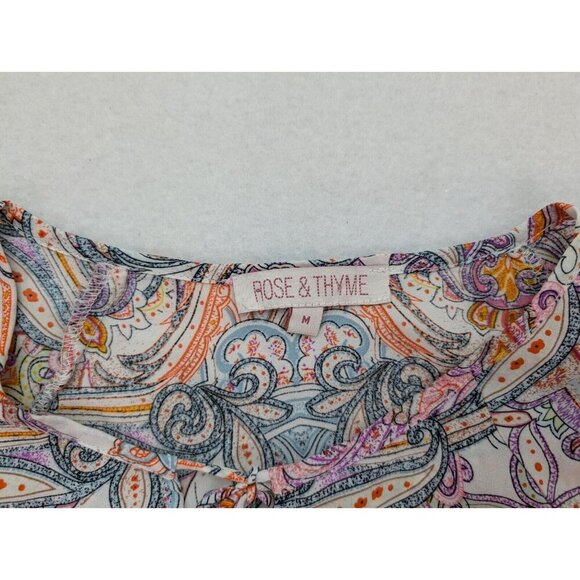 Rose & Thyme Women's Top Size M 3/4 Sleeve Silky Textured Boho Peasant - Picture 4 of 13